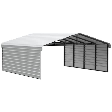 Arrow Storage Products Galvanized Steel Carport, W/ 2-Sided Enclosure, Compact Car Metal Carport Kit, 20'x20'x7', Eggshell CPH202007ECL2